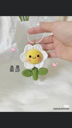 Crochet Pattern for a Cute Smiling Flower Keychain