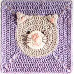 Crochet Pattern for Cute Cat Face Granny Square