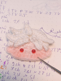 Crochet Pattern for Cute Face with White Hair and Red Eyes