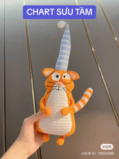 Crochet Pattern for Cute Orange Cat with Long Hat