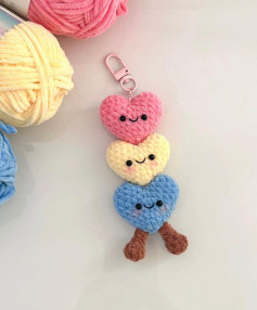 Crochet Pattern for Happy Heart Keychain Trio