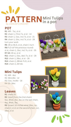 Crochet Pattern for Mini Tulips in a Pot with Detailed Instructions
