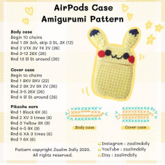 Crochet Pattern for Pikachu AirPods Case with Detailed Instructions