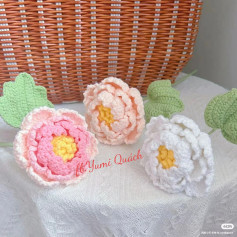 Crochet Peony Flowers with Leaves Pattern for Home Decor