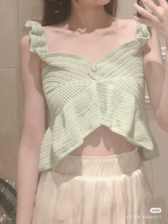 Crochet Summer Top with Ruffle Straps and Pearl Detail
