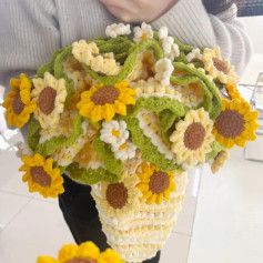 Crochet Sunflower Bouquet Pattern with Green and Yellow Details