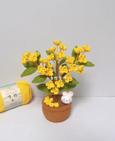 Crochet Yellow Flower Bonsai with Cute Bunny Decoration