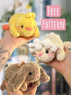 Cute 3-in-1 Crochet Animals Free Pattern for Beginners