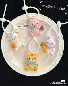 Cute Crochet Animal Keychains with Fruits and Vegetables