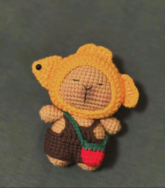 Cute Crochet Bear with Fish Hat and Little Bag Pattern