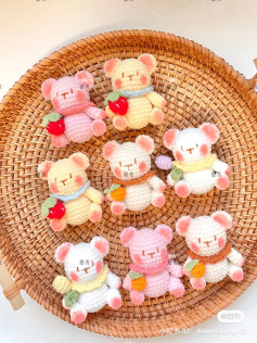 Cute Crochet Bears with Fruits in a Wicker Basket