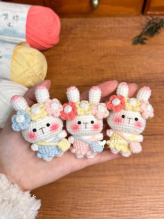 Cute Crochet Bunnies with Flower Crowns and Colorful Outfits