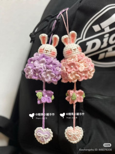 Cute Crochet Bunny Keychains with Floral Details