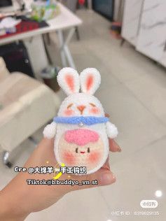 Cute Crochet Bunny with Colorful Scarf and Blush Cheeks