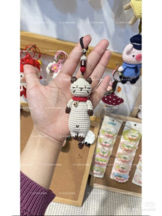 Cute Crochet Cat Keychain with Red Scarf
