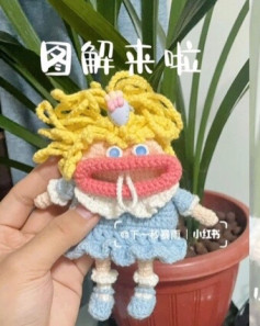 Cute Crochet Doll with Yellow Hair and Blue Dress Pattern