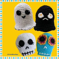 Cute Crochet Ghosts and Skulls for Halloween Decoration