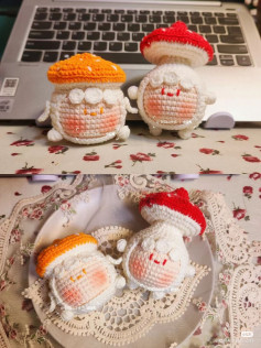 Cute Crochet Mushroom Dolls with Smiling Faces and Colorful Caps