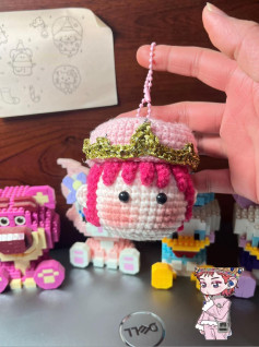 Cute Crochet Princess Keychain with Crown and Pink Hair
