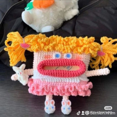 Cute Crochet Tissue Holder with Doll Design and Yellow Hair