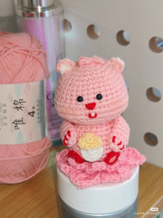 Cute Pink Crochet Bear with Popcorn