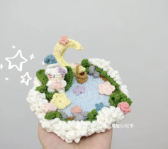 Dreamy Crochet Landscape with Moon and Stars