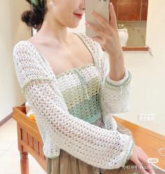 Elegant Crochet Blouse with Pastel Green Accents Design
