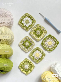 Elegant Crochet Flower Squares with Soft Pastel Yarn Colors