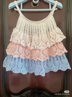 Elegant Crochet Top with Layered Ruffles Design
