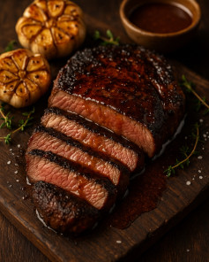 Espresso-Chili Ribeye with Roasted Garlic Honey Glaze