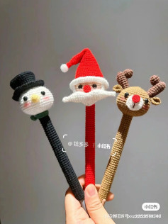 Festive Crochet Pen Covers: Santa, Snowman, and Reindeer Trio