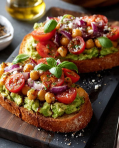Fresh Avocado Basil Chickpea Toast Delight