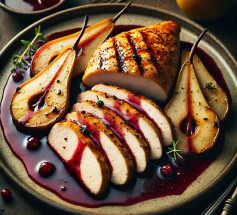 Golden Chicken with Red Wine & Roasted Pear Elegance