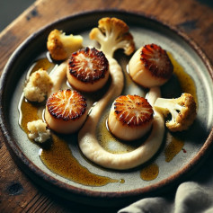 Golden Scallops on Silky Celery Root Cloud