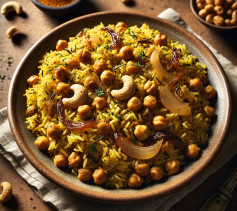 Golden Turmeric Rice with Chickpeas and Cashews