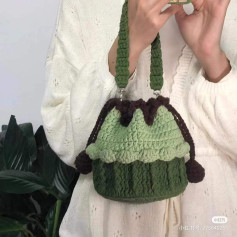 Handmade Crochet Bag with Green and Brown Pattern