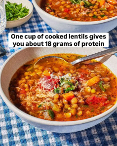 Hearty Italian Lentil Soup with Spinach and Parmesan