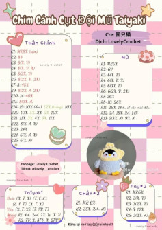 Hướng dẫn móc len chim cánh cụt đội mũ Taiyaki dễ thương