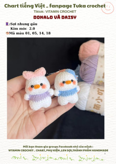 Hướng dẫn móc len Donald và Daisy dễ thương từ sợi nhung gấu