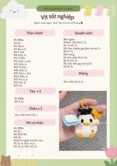 Hướng dẫn móc len hình vịt tốt nghiệp đáng yêu với mũ cử nhân