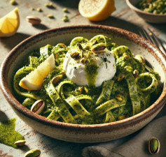 Lemon Zest Pistachio Pesto Pasta with Creamy Burrata