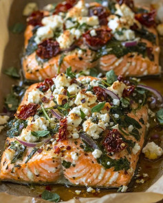 Mediterranean Flavors: Feta and Sun-Dried Tomato Salmon