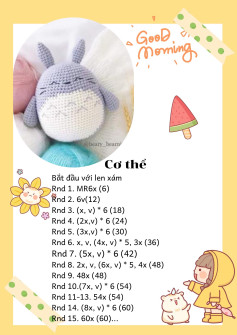 Móc len Totoro nhỏ xinh với len xám và trắng cho buổi sáng tốt lành