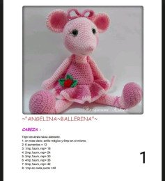 Patrón de amigurumi: Ratón bailarina con vestido rosa