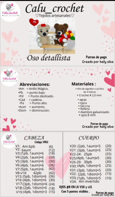 Patrón de crochet: Oso detallista con corazón y flores