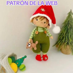 Patrón de muñeco navideño con sombrero rojo y osito