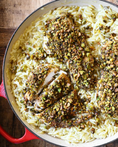 Pistachio-Crusted Chicken with Zesty Lemon Orzo Delight