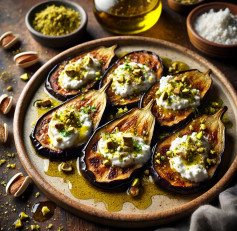 Rustic Roasted Eggplant with Labneh and Crunchy Pistachios