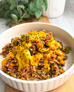 Savory Chinese Sausage Rice with Golden Curry Drizzle