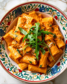 Silky Red Pepper Vegan Rigatoni Delight